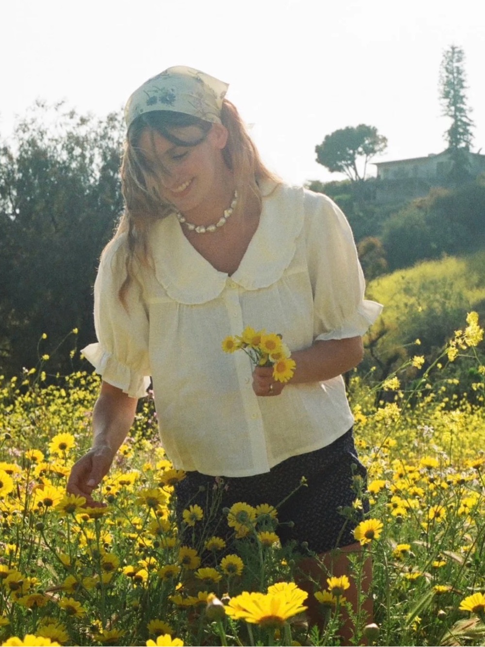 Women's Cream Puff-Sleeve Button Front Blouse